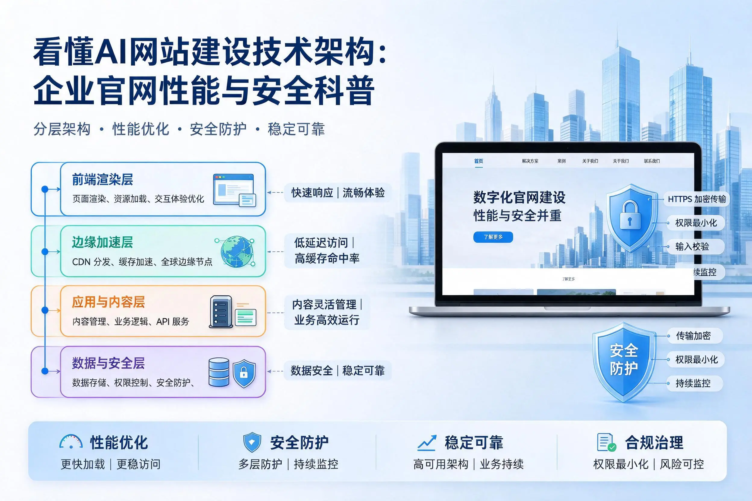 看懂AI网站建设技术架构：海南企业官网性能与安全科普